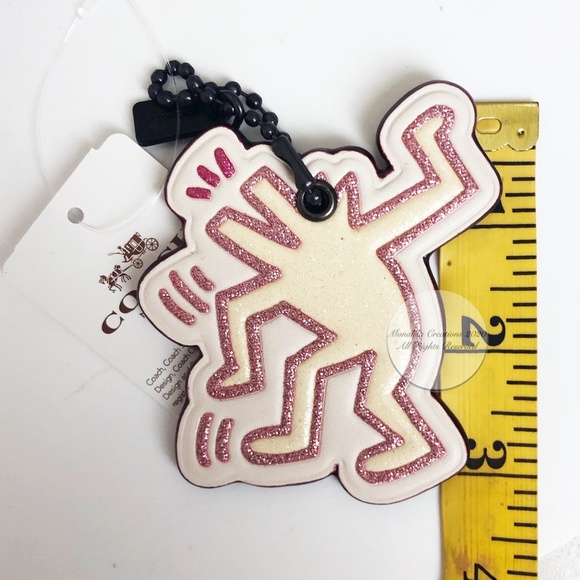 Coach x Keith Haring Dancing Dog Bag Charm NWT Pink White Limited Edition - Picture 3 of 5